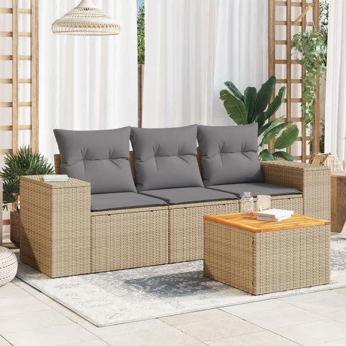VidaXL Garden Lounge Set with Cushions 4 Pcs Beige Braided Resin 3257648