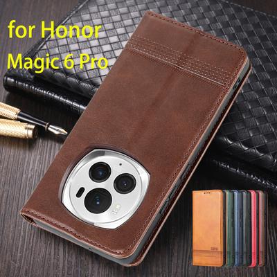 Prabangus magnetinės adsorbcijos odinis dėklas-dangtelis Huawei Honor Magic 6 Pro / Magic6 Pro, apsauginis dėklas-dangtelis, Fundas Coque