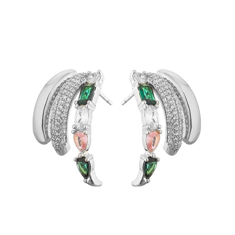 

HECHENG,Colorful Zircon C-Shaped Stud Earrings Half Circle Earrings Women s Ear Decorations Minimalist