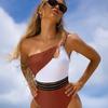 New one-piece bikini swimsuit contrasting color splicing single shoulder fashionable and sexy swimsuit