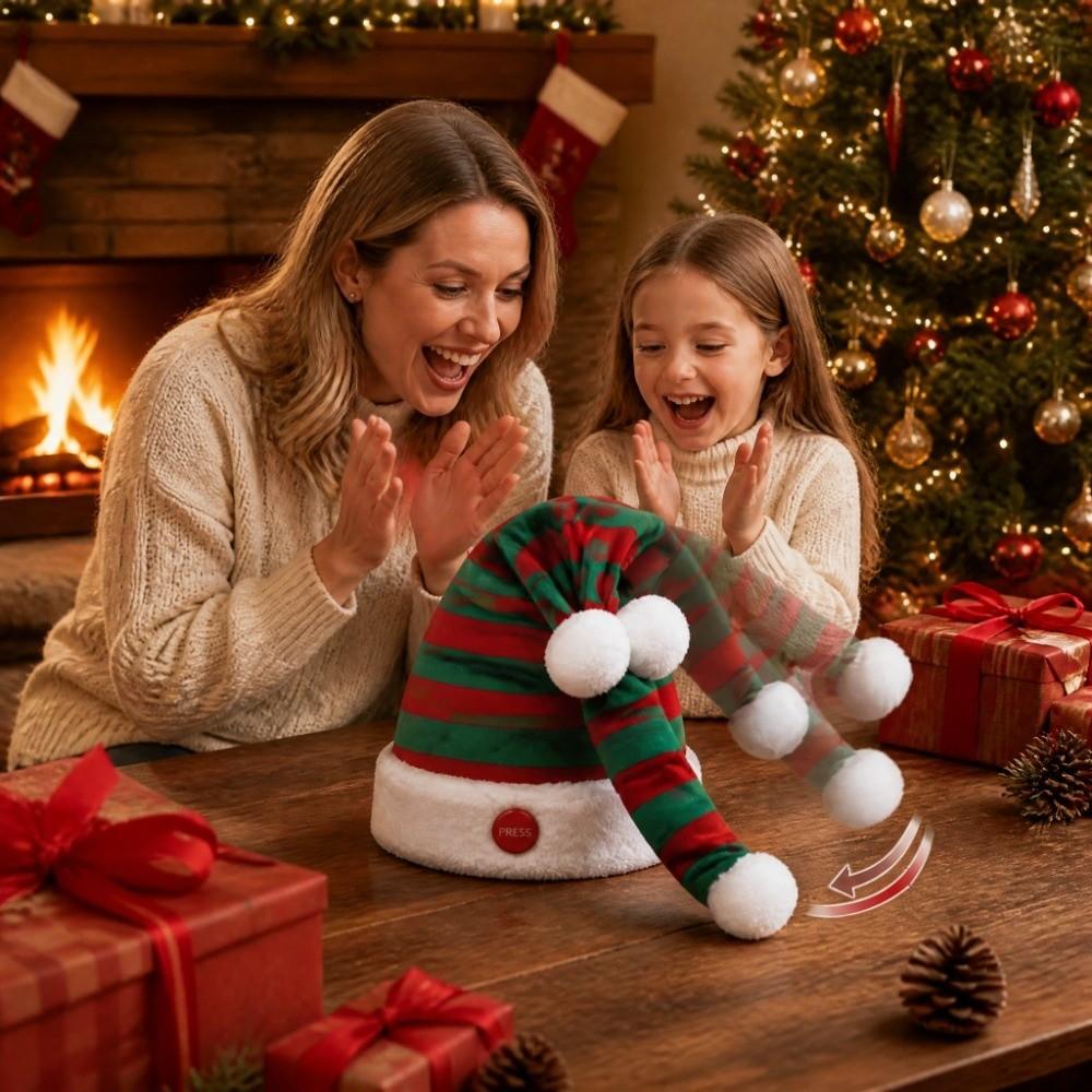 Electric Swing Christmas Hat Plush Moving Santa Hat Fun Plush Christmas Cap Photo Shooting