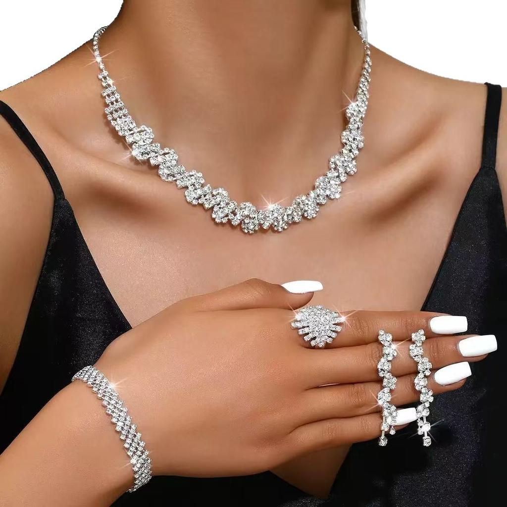 Fashion Rhinestone Necklace Set 4 - Piece Irregular Shape Minimalist Jewelry for Women Daily Wear