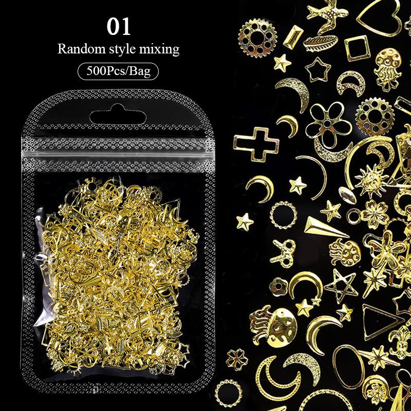 Nail Art Hollow Metal Jewelry, Large Capacity Gold Silver Star Shell Mixed Nail Patch