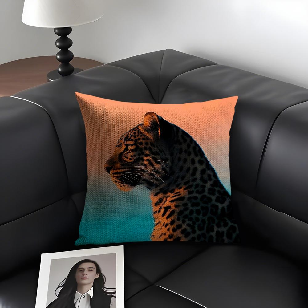 Leopard Cool Cushion Cover Natural Linen Organic Fabric DoubleSided Printing Sofa Home Decor Gift Pillow Case