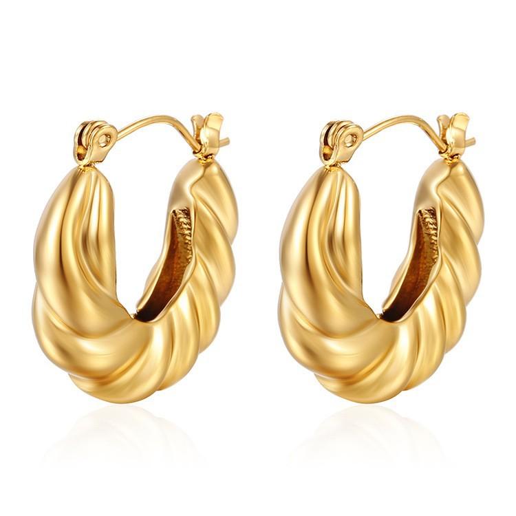 European and American Gold Combination Set Stainless Steel Earrings, Simple Trend Women's Geometric Retro Titanium Steel Earrings