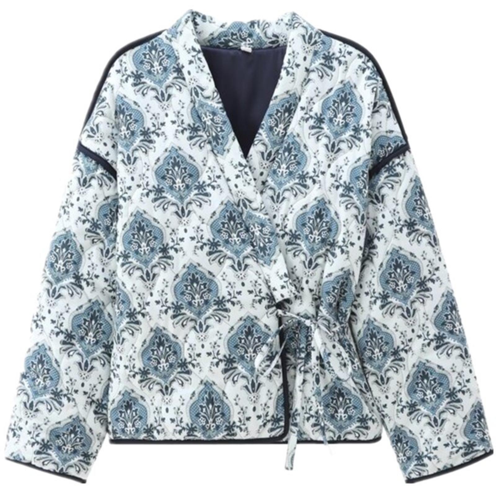 

Women s Casual And Versatile Long-sleeved Printed Cotton Jacket L синий