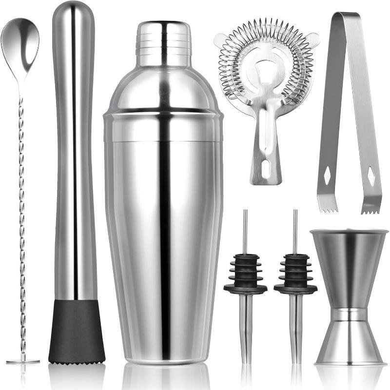 3/8 Pezzi Shaker Professionale Acciaio Inossidabile Bartender Bicchiere da Vino Miscelatore per Cocktail Shaker per Cocktail Set da Bar