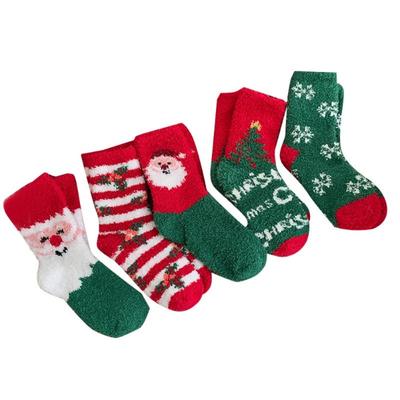 Weihnachts Korallenvlies Strumpf Elch Weihnachtsmann Gestreift Weihnachtsbaum Schneeflocken Socken Damen Winter Herbst Zuhause Boden Socken