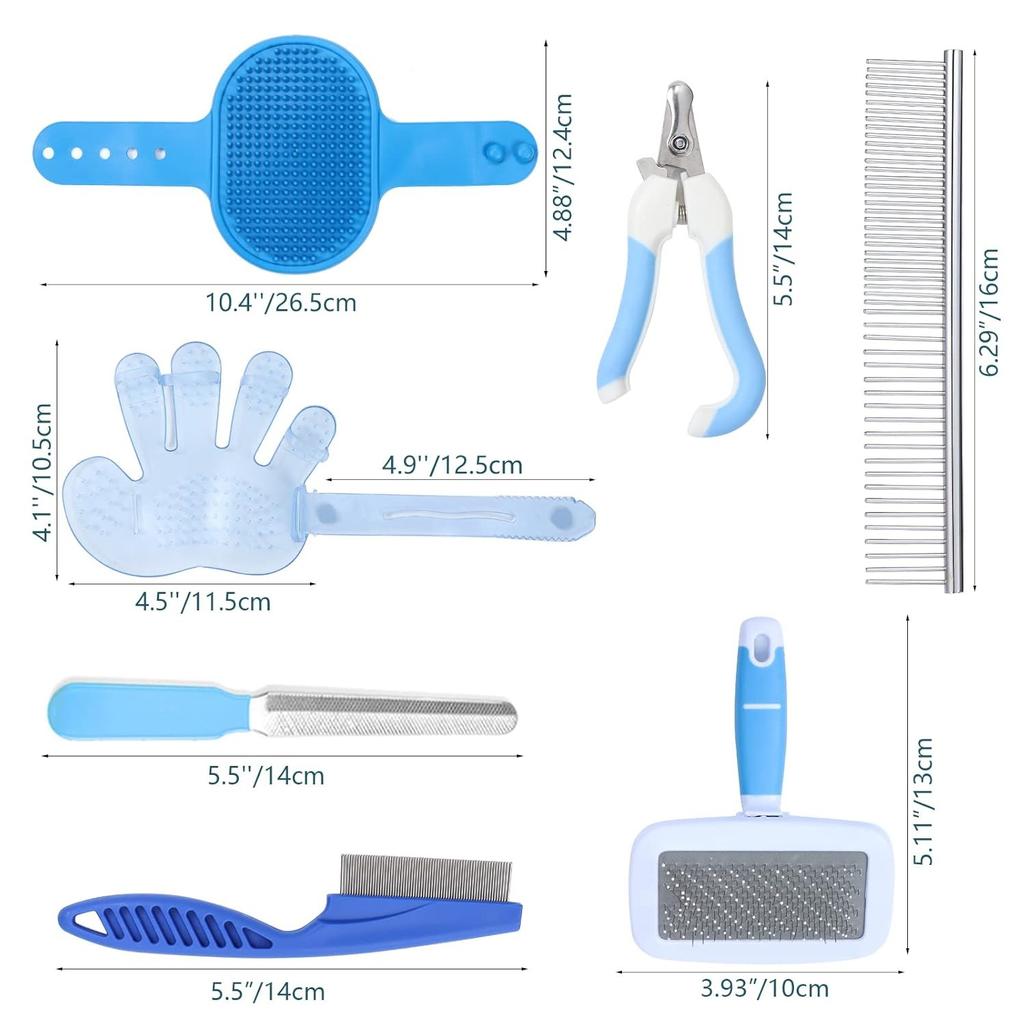 8pcs/set Rabbit Grooming Kit Rabbit Brush for Shedding with Bunny Nail Clipper and Pet Combs Bath Massage Glove Brush for Pets