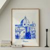 City Travel Poster, Retro Italy Print, Navy Blue Trendy Wall Art, Hand Drawn Sketch, summer beach poster, Home Decor Art