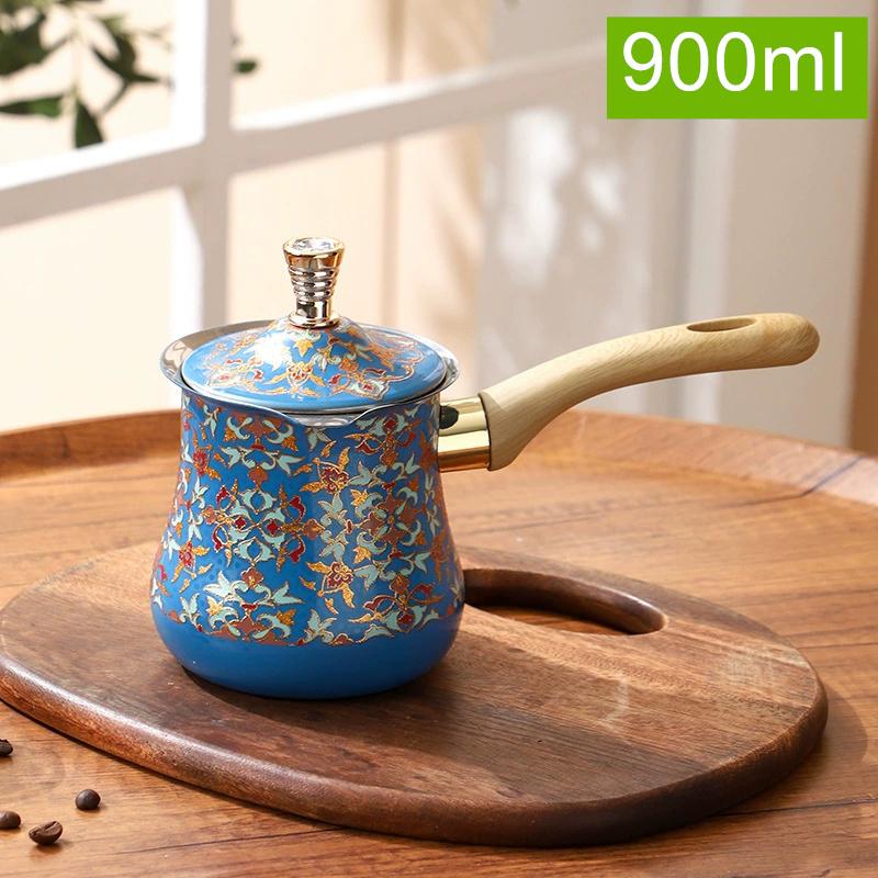 Stainless Steel Coffee Pot with Lid Chocolate Butter Milk Cup Coffee Tea Melting Jug Moka Pot for Office Home Kitchen