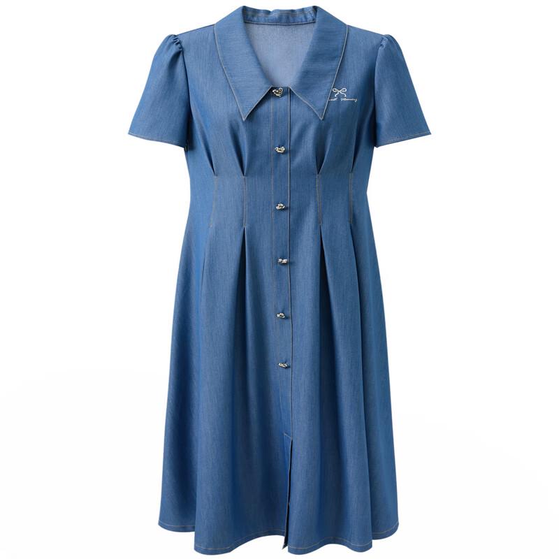 Sancai Women's Plus Size Faux Denim Short Sleeve Dress