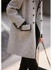 Women's Retro Double-Breasted Color Block Wool Coat - Mid-Length, Small Lapel, Spring/Autumn Fashion