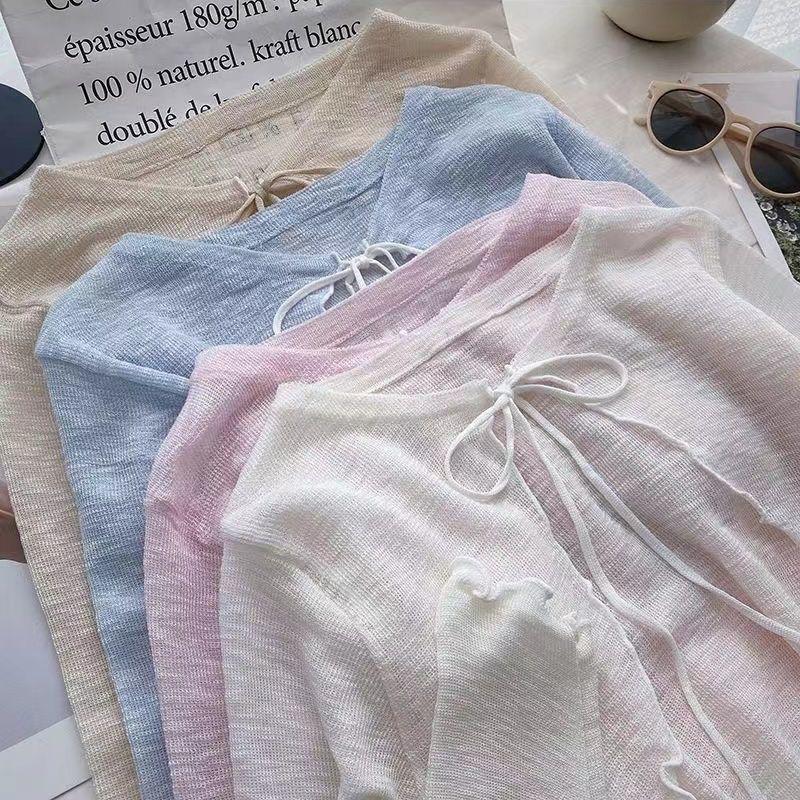 Cardigan Curto de Malha de Seda Gelada Feminino com Saia Camisola e Xale Pequeno - Proteção Solar Leve de Verão