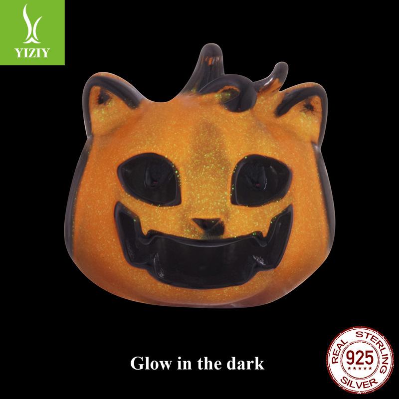 Halloween Luminous Light Dripping Oil Pumpkin Cat Beaded Personality Funny S925 Sterling Silver Beads Loose Beads