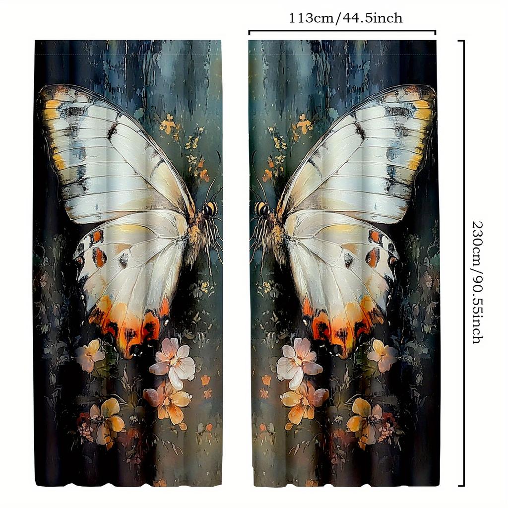 Set of 2 Artistic Butterfly Blackout Curtains, Dreamy Watercolor Floral Drapes for The Bedroom