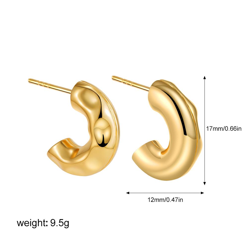 PVD Stainless Steel Chunky Round Tube C-Shaped Hoop Earrings Lava Textured Two-tone 18K Gold Plated Ear Huggie Statement Jewelry
