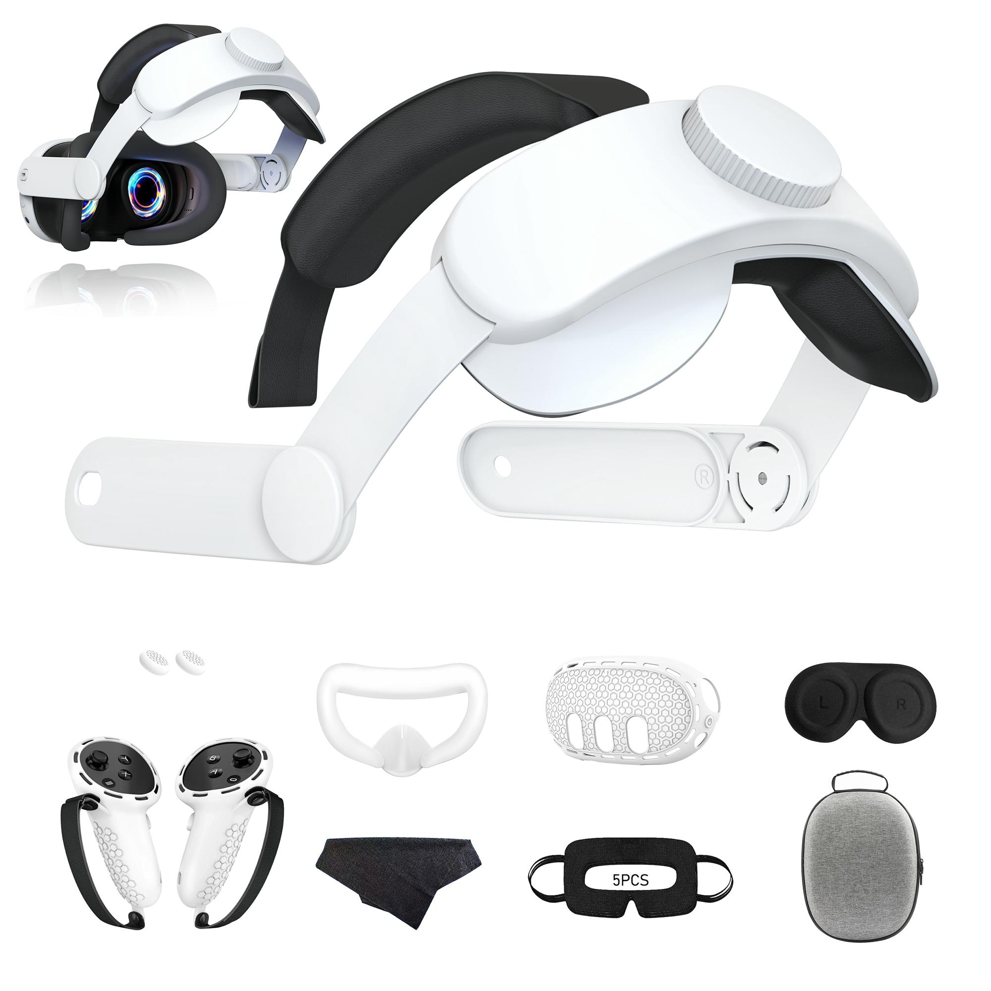 

Набор из 9 аксессуаров для Meta Quest 3: ремешок для головы, бленда для линз, маска для глаз, силиконовый набор чехлов для контроллеров White