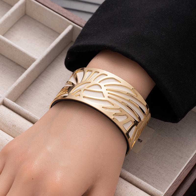 Европейский двусторонний ромбовидный браслет-манжета из ПУ-кожи и титановой стали