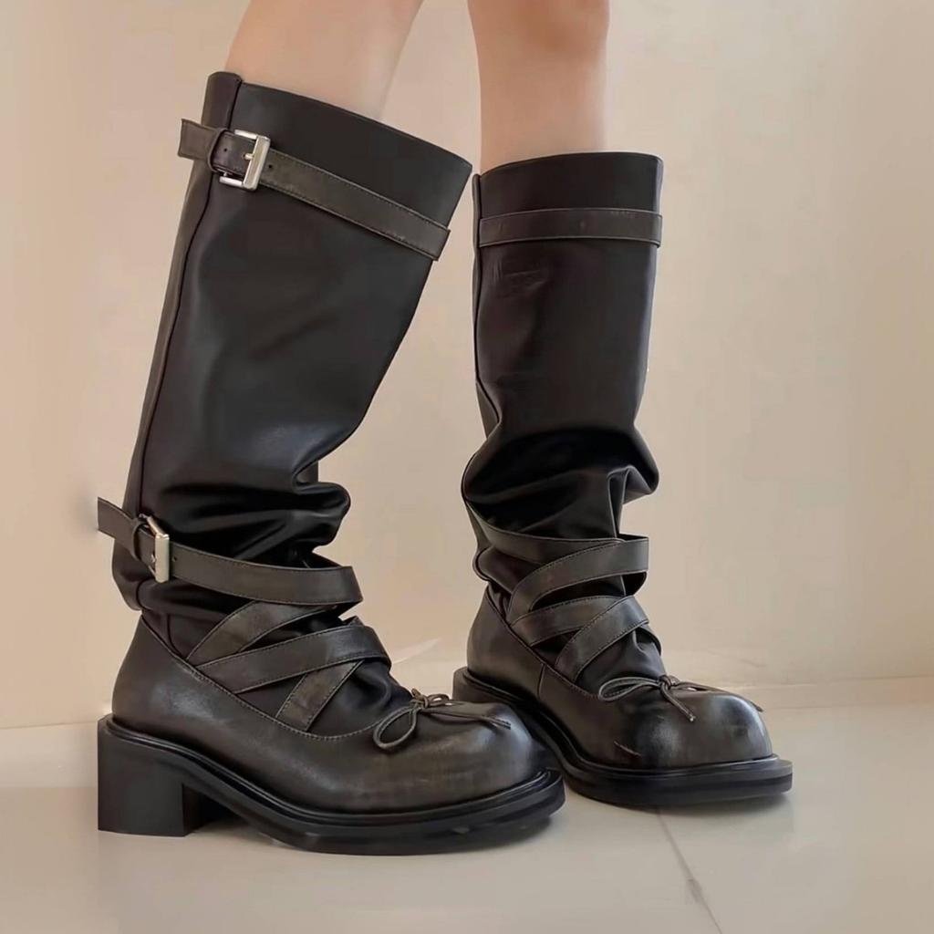 Reba thick heel French retro western cowboy boots women's boots autumn new tall knight boots