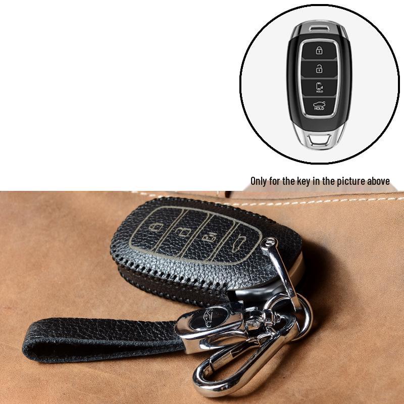Genuine Leather Key Case for Hyundai Models: Elantra, Santa Fe, Ix35, Verna, Mistra, Lafesta, and Sonata