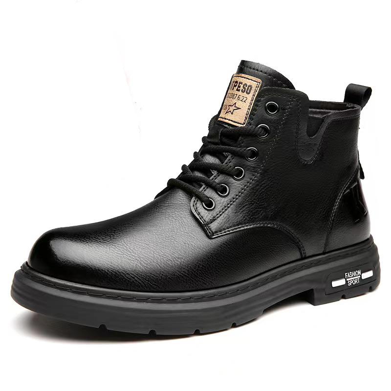 

Зимние плюшевые мужские ботинки «Челси», модные мужские ботильоны на шнуровке, ковбойские ботинки с круглым носком, толстая подошва, высокие кожаные повседневные туфли 44 чёрный