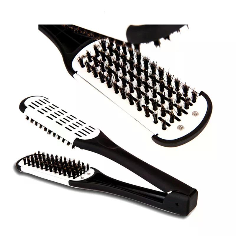 Pro Hairdressing Straightener Hair Brush Nylon Hair Straightening Double Brushes V Shape Comb Clamp Not Hurt Styling Tools DIY