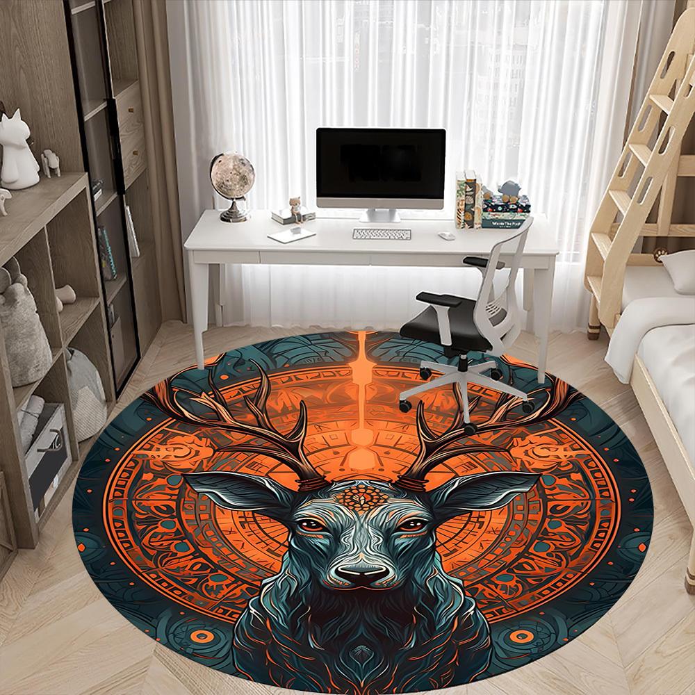 1pc Deer Mandala Office Round Area Rug, Under Office Chairs Bedroom Living Room Home Decor, Room Deco