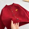 2025 Christmas Red Year of the Horse Unisex Kid's Knit Cardigan: Stylish Winter Outerwear