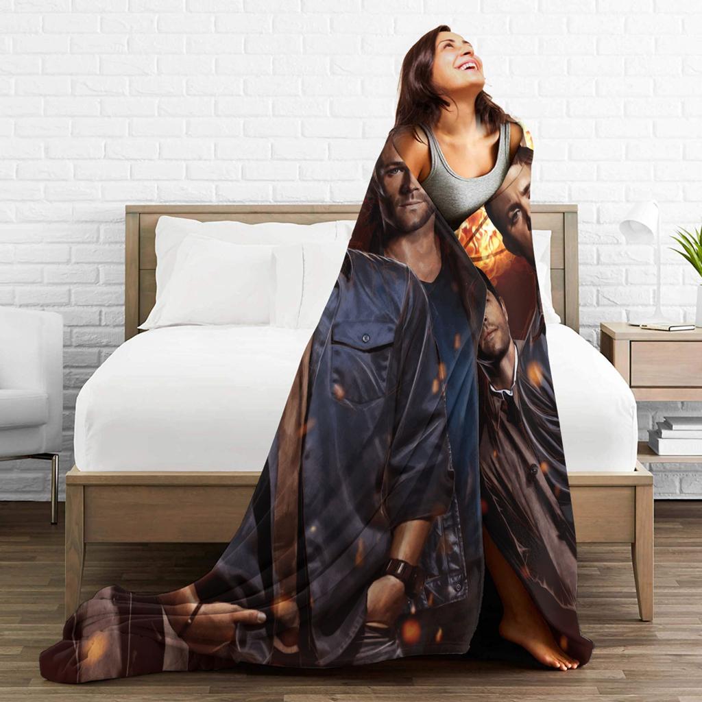 Warm Soft Blanket Camping Sam Winchester Supernatural Throw Blanket Flannel Bedspread For Couch Chair Sofa Bed Sofa Bed Cover
