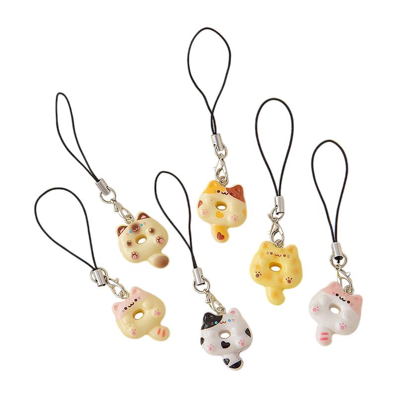 6 peças/conjunto Gato Biscoito Pingente de Celular Tira Macio Kawaii Gatinho Chaveiro Casal Pingente Cordão Bonito Cordão de Chaveiro Decoração de Bolsa Presente