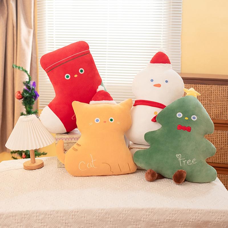 1pc Christmas Decor Stuffed Plush Toys Lovely Snowman Cat Christmas Tree Plushie Pillow Kids Nice Gifts