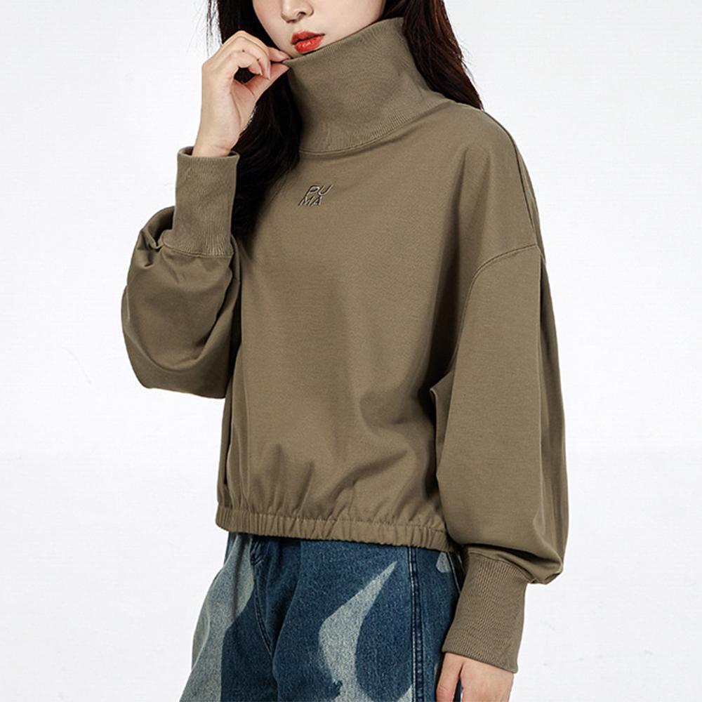 Puma Infuse Solid Color Sports High Collar Pullover Sweatshirt Women Tops Green 531926-43