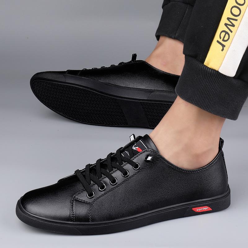 Men s Low-Top White Leather Casual Shoes - Trendy Large Size Spring Flats 37