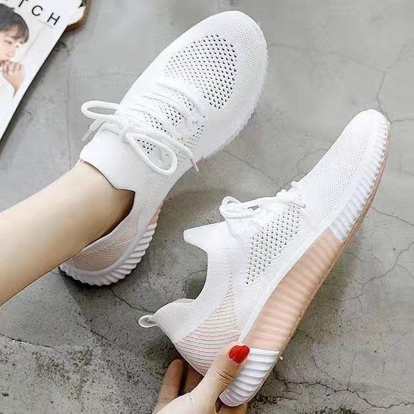 Women's Flat Breathable Sports Shoes with Mesh for Versatile Summer Thin Cut Out White Shoes