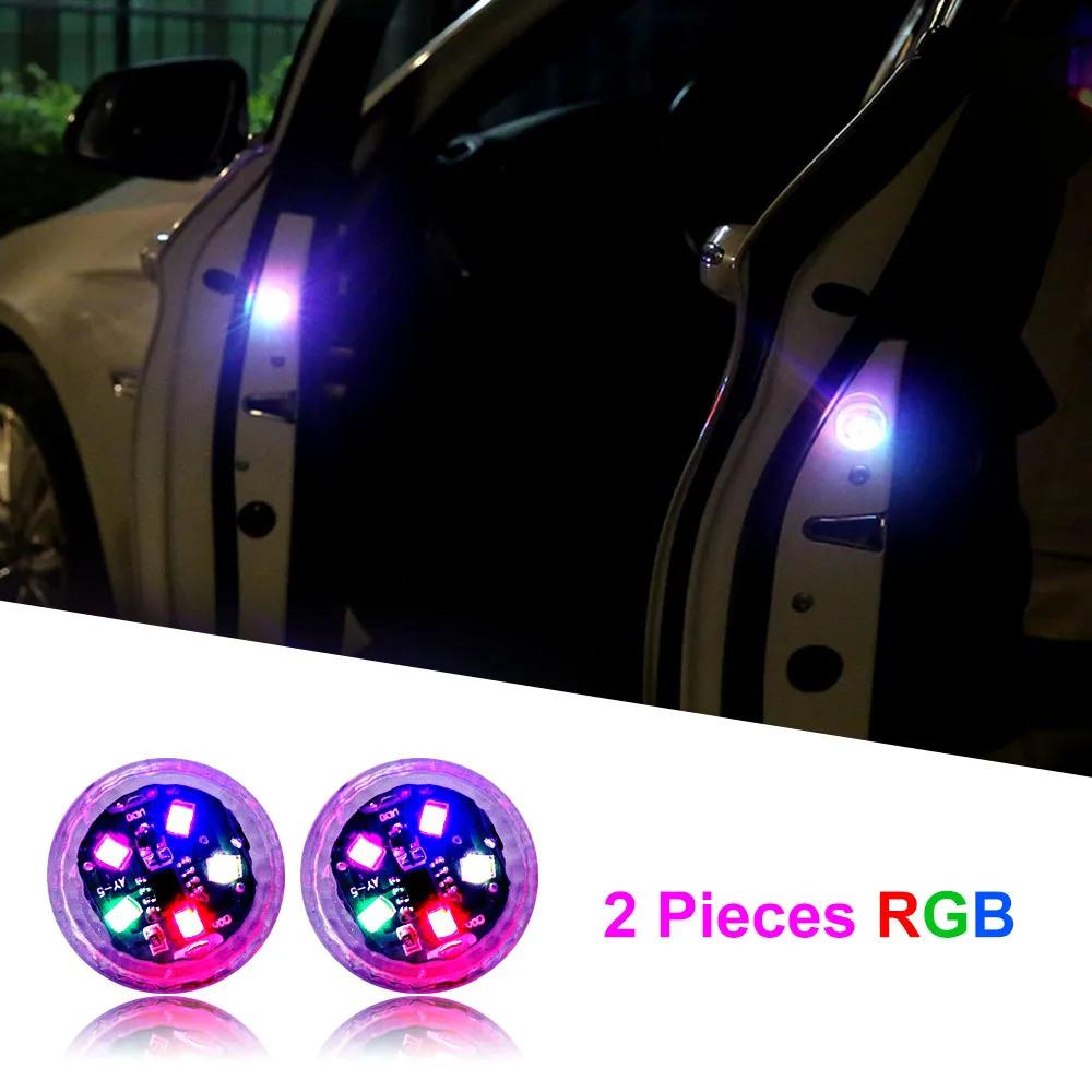 1-4pcs Universal LED Car Opening Door Safety Anti-collision Lights Magnetic Sensor Strobe Flashing Alarm Lights Parking Lamp Neon Lights 4