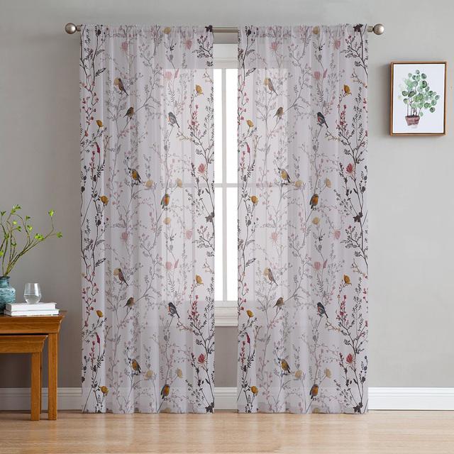 Herbal Flowers Spring Floral Sheer Voile Curtains For Living Room Bedroom Kitchen Festival Decor Chiffon Tulle Window Curtains
