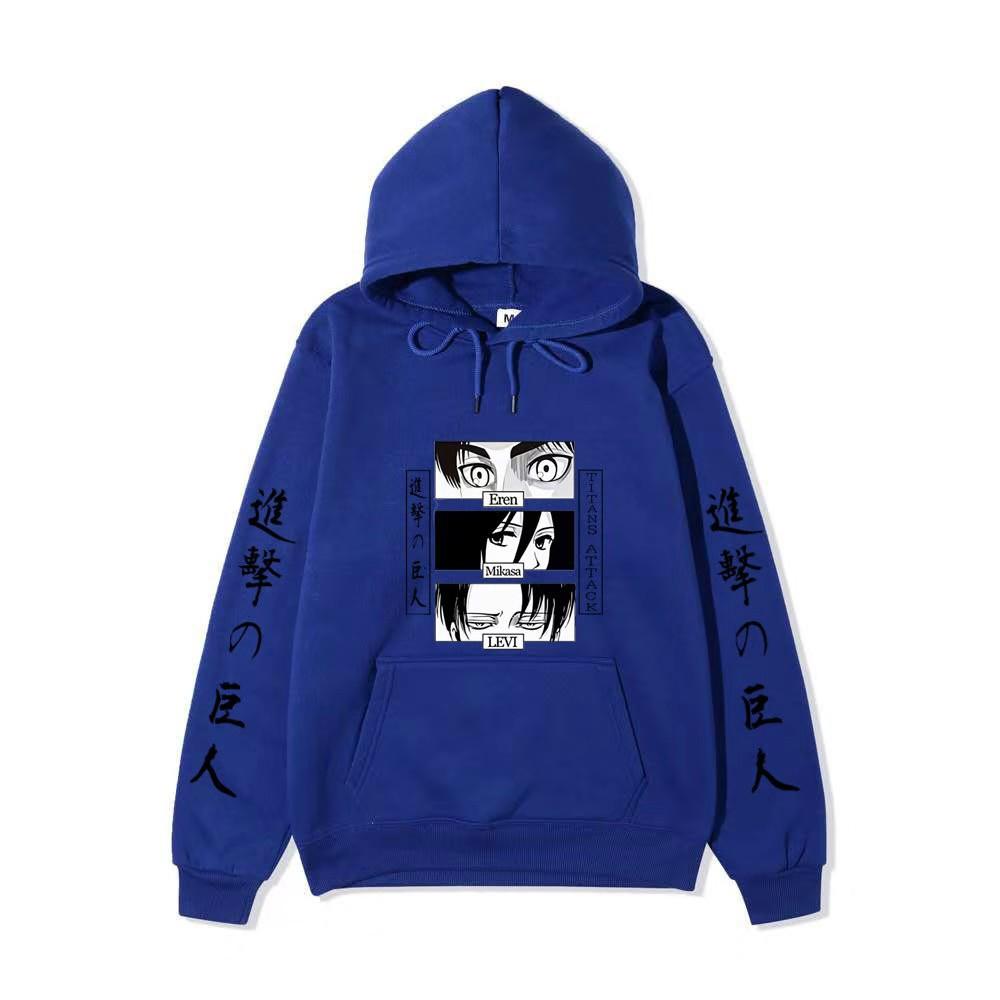 Unisex Attack on Titan Hoodie, Eren Mikasa Levi Anime Eyes Graphic Print Long Sleeve Pullover Hooded Sweatshirt Streetwear