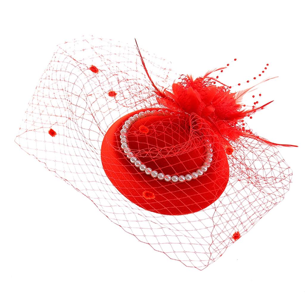 Women'S Head Flower Racing Ball Mesh Top Hat Feather Headwear Pearl Hair Accessories Fascinator Hats Tea Party Hat For Cocktail