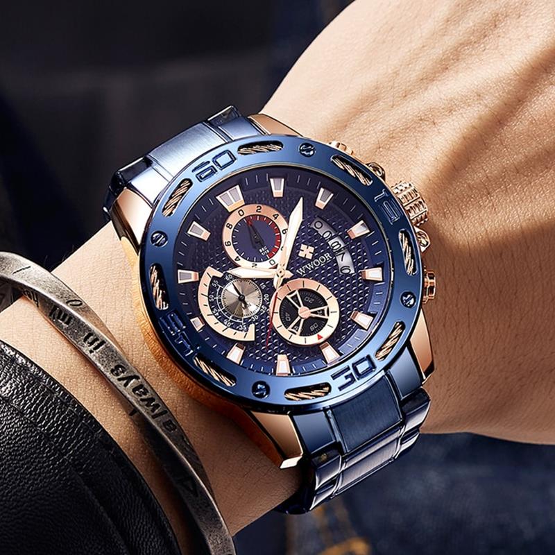 Herrenuhren Top Marke Mode Luxus Gold Edelstahl Quarz Uhr Herren Wasserdicht Sport Chronograph Uhr