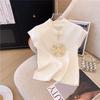 Chinese New National Style Mandarin Collar Embroidery Knit Short Sleeve Top