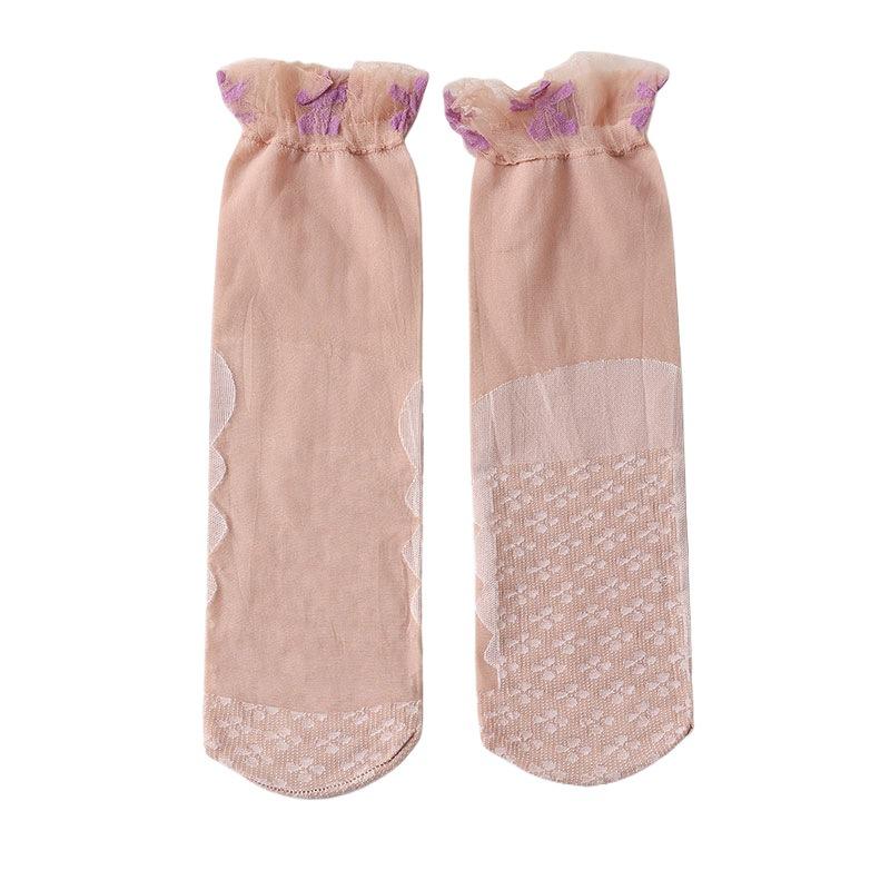 5 Pairs of Lace Women's Lace Loose Neckline Maternity Socks, Ultra-thin Breathable and Anti-slip Cotton Sole Anti-hooking Short Silk Socks