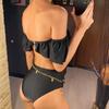Sexy Ruffled Off Shoulder Female Swimsuit High Waist Bikini Women Swimwear Two-pieces Bikini Set Bather Bathing Suit Swim