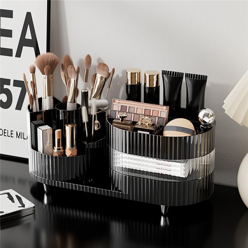 A74E-Large Capacity Makeup Storage Box, Desktop Can Be Rotated Cosmetics Dresser Eyeshadow& Lipstick Compartment Shelf