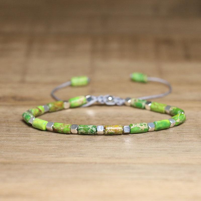 Türkis Röhrenperlen Armband – Silber Akzent Verstellbar Zierlicher Schmuck, Schutz Glück Geschenk für Männer & Frauen