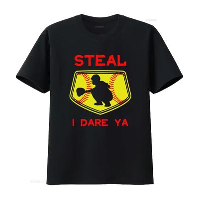 Steal I Dare Ya Softball Catcher T Shirt Funny For Players Bas Vintage Washed Top For Everyday Wear Homme Graphic