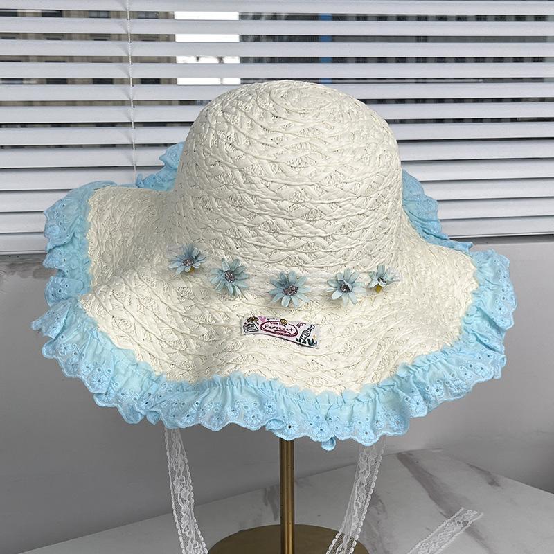 New lace lace daisy straw hat women's big eaves sun hat seaside vacation beach face small sun hat