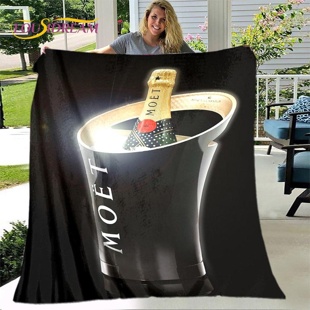 Champagner Moet &; Chandon-Decke, Flanelldecke, Überwurf, warme Decke für Zuhause, Wohnzimmer, Schlafzimmer, Betten, Sofa, Büro, Geschenke