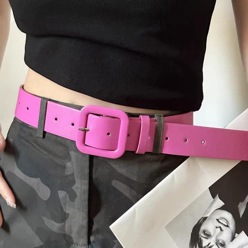 Wide PU Leather Women Belt Simple Pin Buckle Adjustable Wild Waistband Female Student Jeans Pant Decorative Hip Hop Y2K Straps