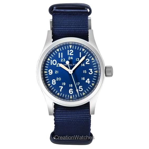 Hamilton Khaki Field текстильный ремешок синий циферблат автоматические H69439940 мужские часы синий